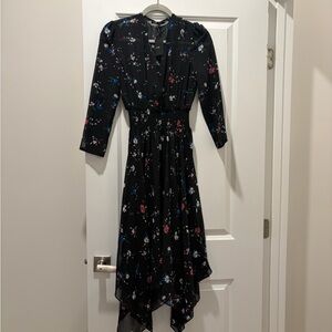 Maje Black Asymmetrical Dress with Floral Print